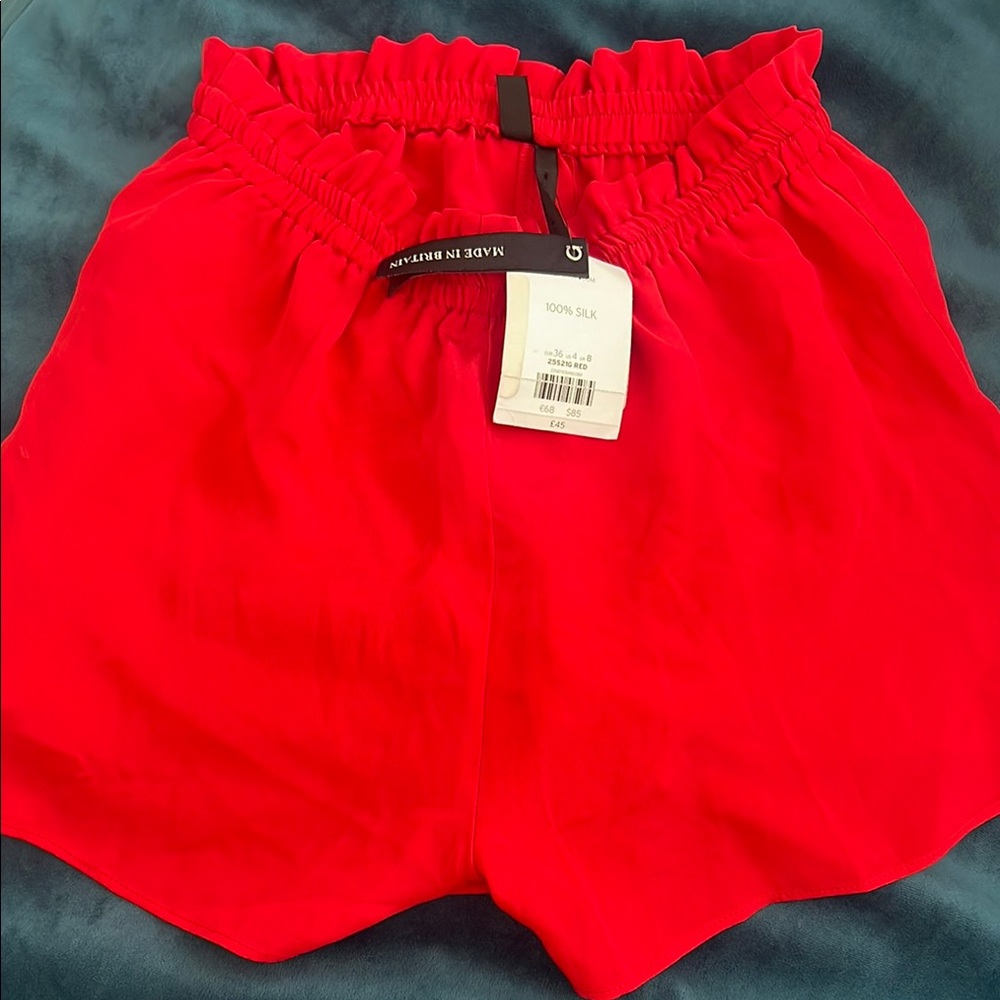 Topshop 100% SILK Red High Waist Shorts